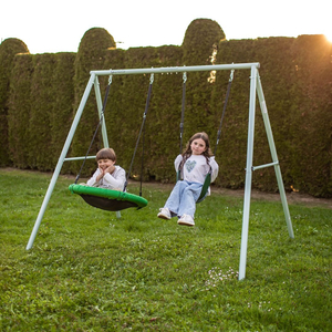 Двойна градинска люлка с рамка и въжета - седалка и щъркелово гнездо