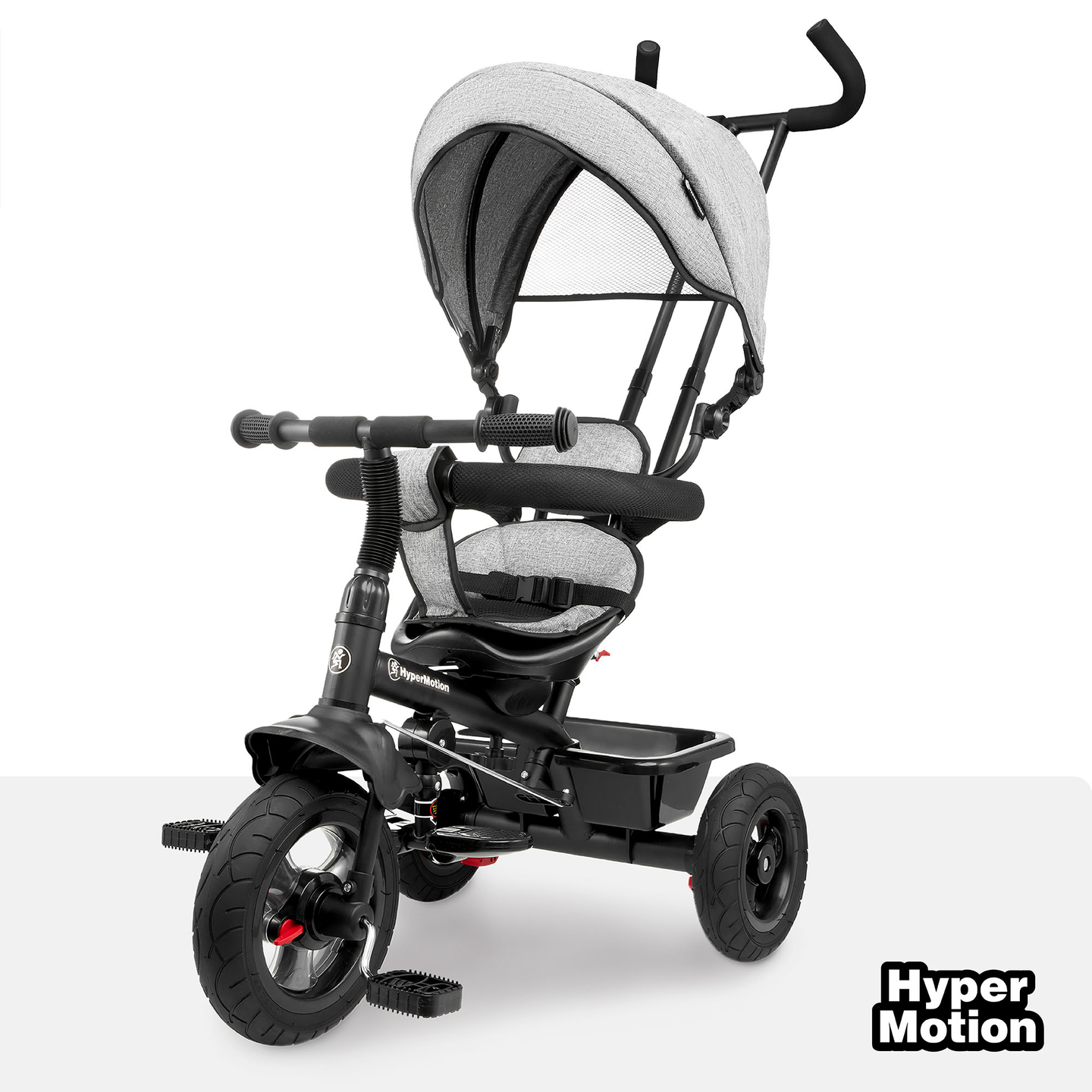 Триколка за деца от 1 до 4 години - TOBI FREY - сив цвят - въртяща се - помпени колела + бутало