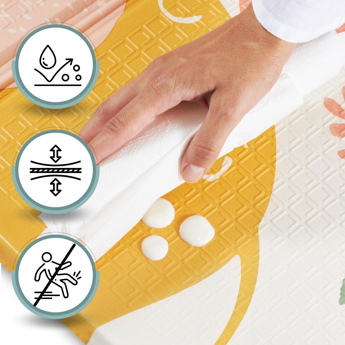 Двустранна сгъваема постелка от пяна 180 x 120 x 1cm - Екзотични слонове/нежно сиво