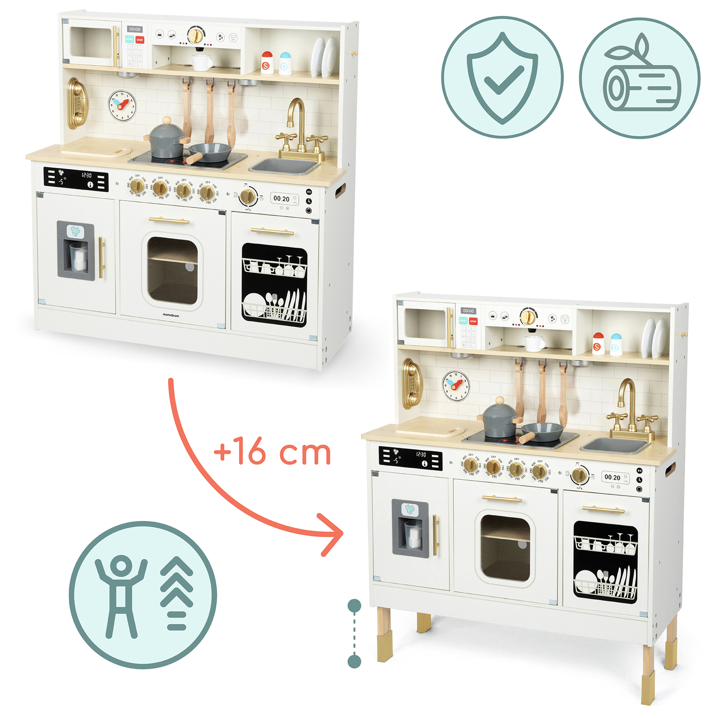 Интерактивна XXL дървена кухня с аксесоари и LED осветление - на две нива