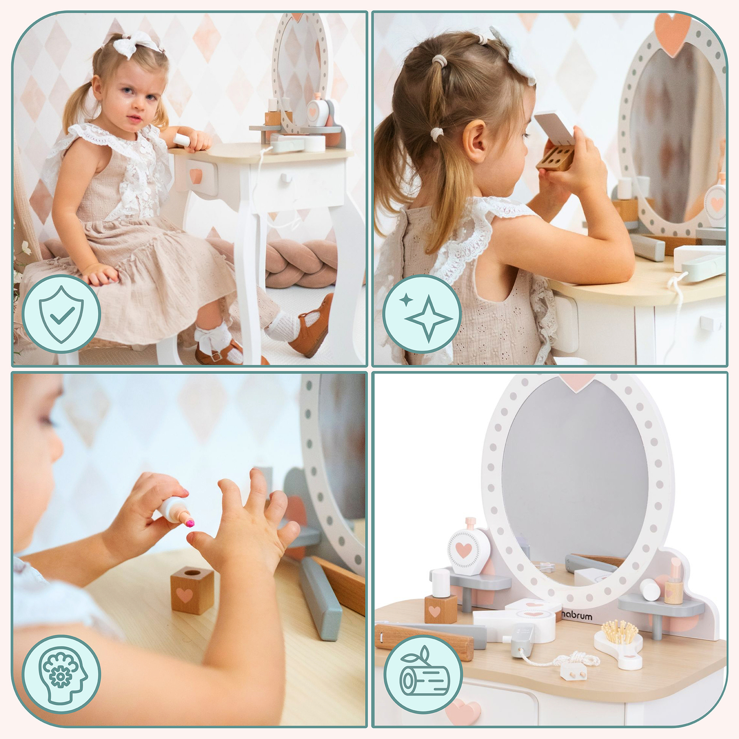 Дървена тоалетка с табуретка и аксесоари