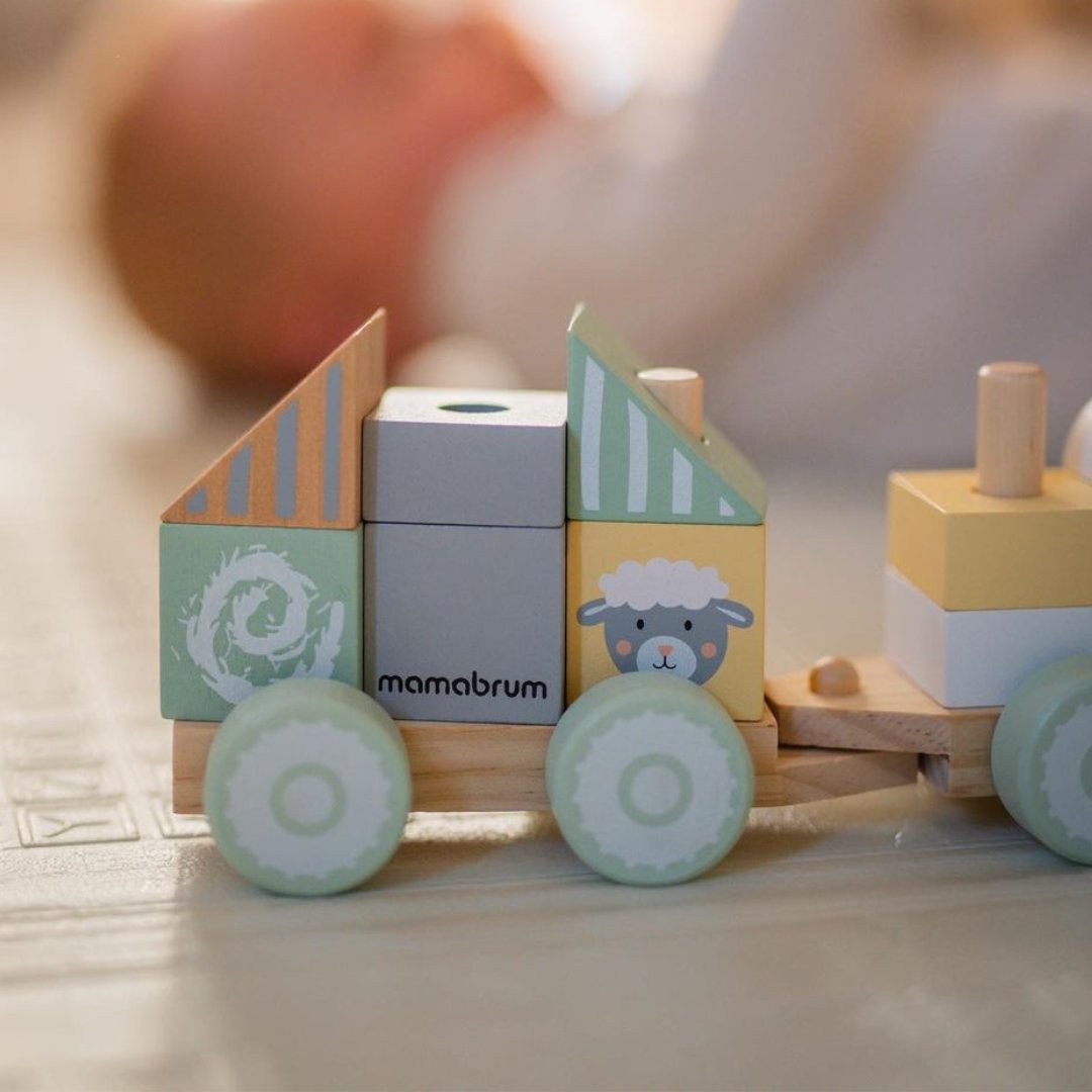 Дървено влакче с блокчета за момче - Ферма