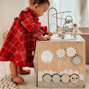 Голямо дървено кубче за занимания с примка - Монтесори