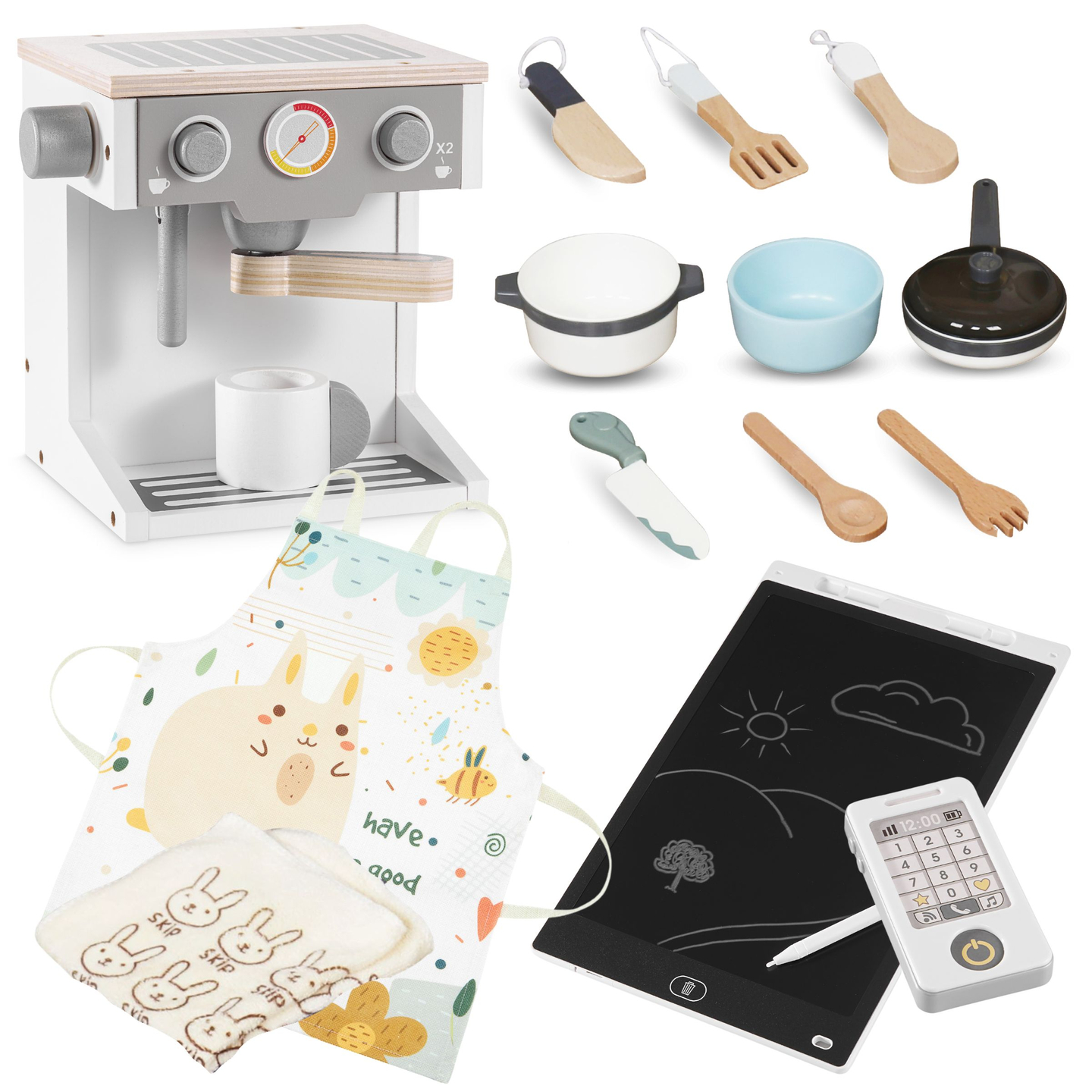 XXXXL голяма дървена интерактивна кухня с LED осветление, пералня, микровълнова печка - 50 елемента