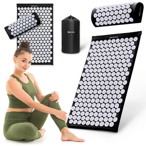 Акупресурна постелка с възглавница и калъф - 72 см HyperMotion черно-бяла