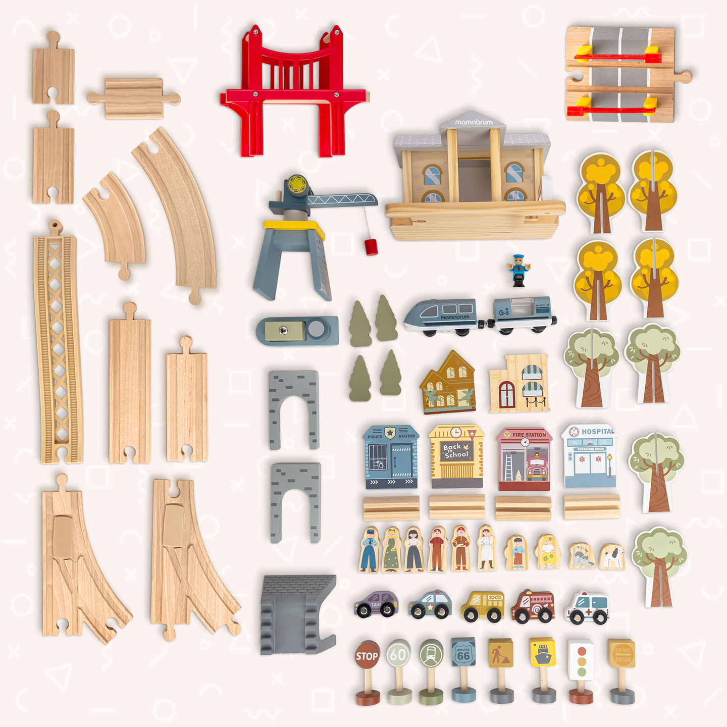 Дървена градска железница с електрически влак - движещ се кран, кораб, мостове