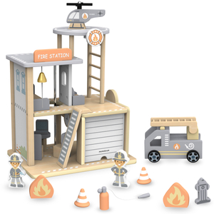 Дървена пожарна станция с аксесоари, пожарна команда