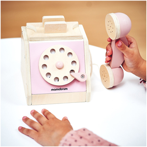 Ретро дървен телефон - пастелно розово