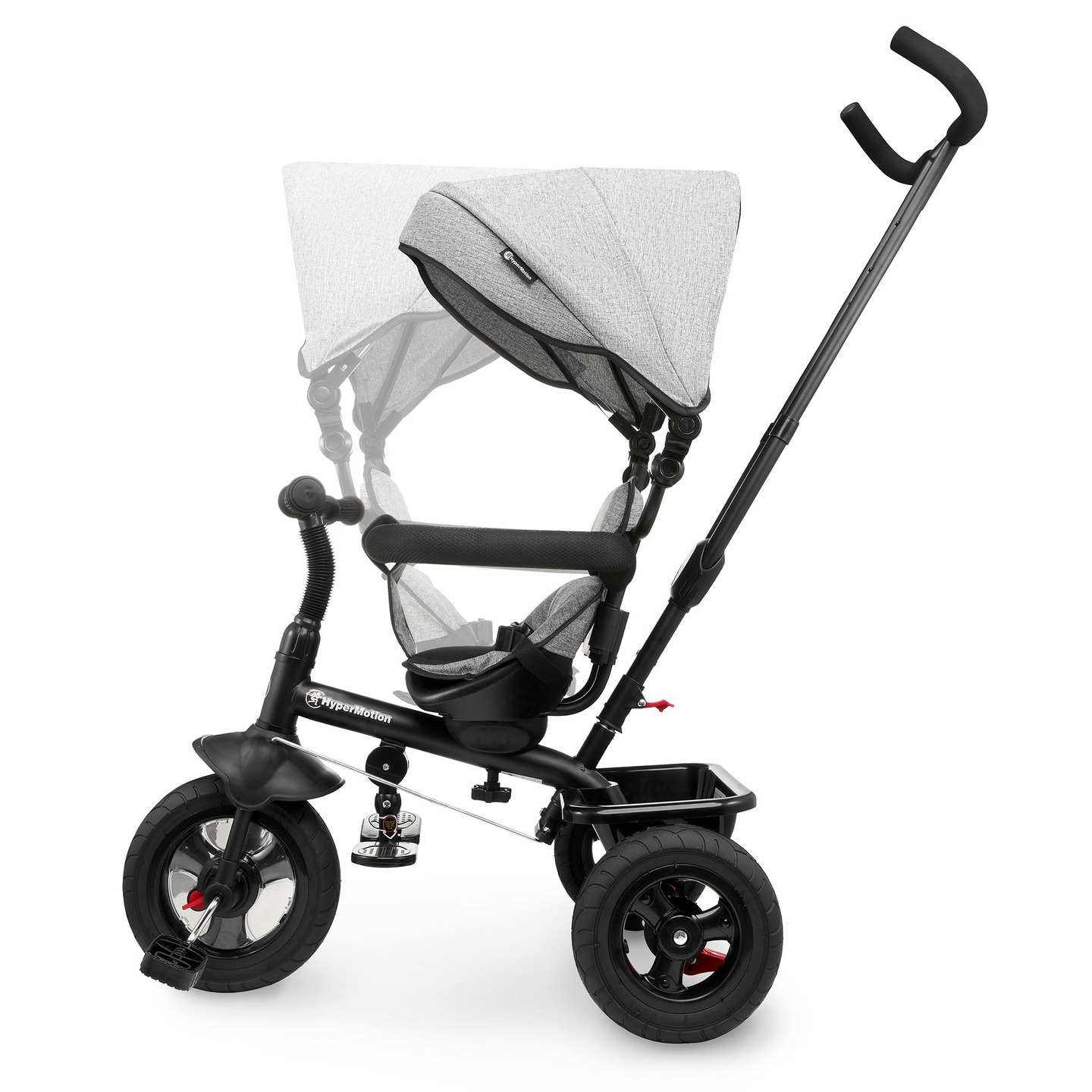 Триколка за деца от 1 до 4 години - TOBI FREY - сив цвят - въртяща се - помпени колела + бутало