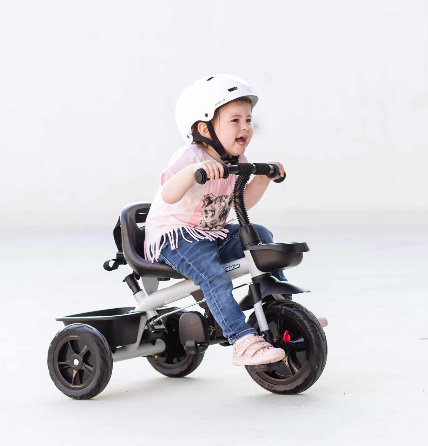 HyperMotion TOBI VECTOR триколка - вечни надуваеми колела + щанга за бутане. Цвят: светло сив.