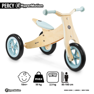 Дървена триколка и велосипед за баланс 2в1 - HyperMotion PERCY - син
