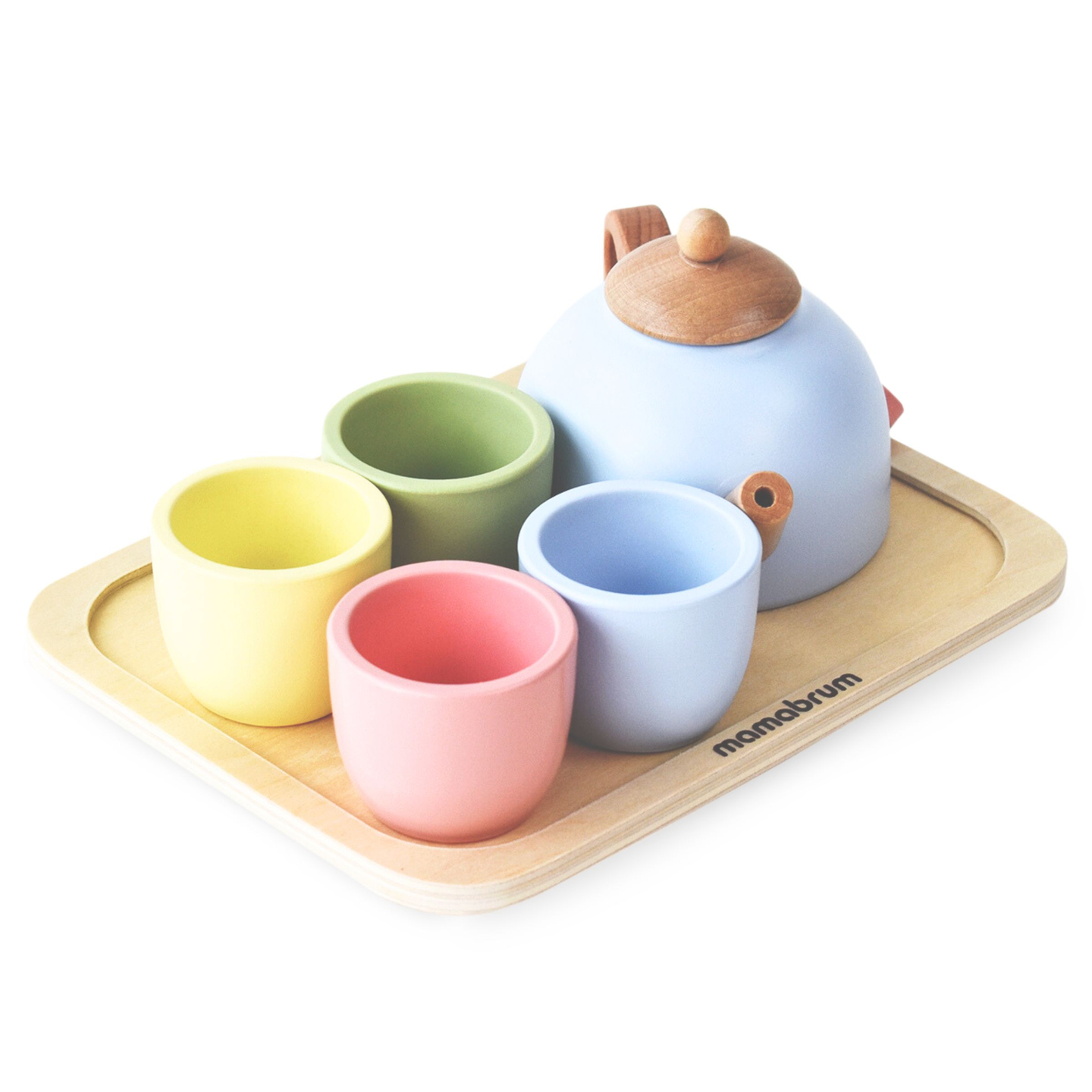 Дървен комплект за чай с поднос - 7 артикула