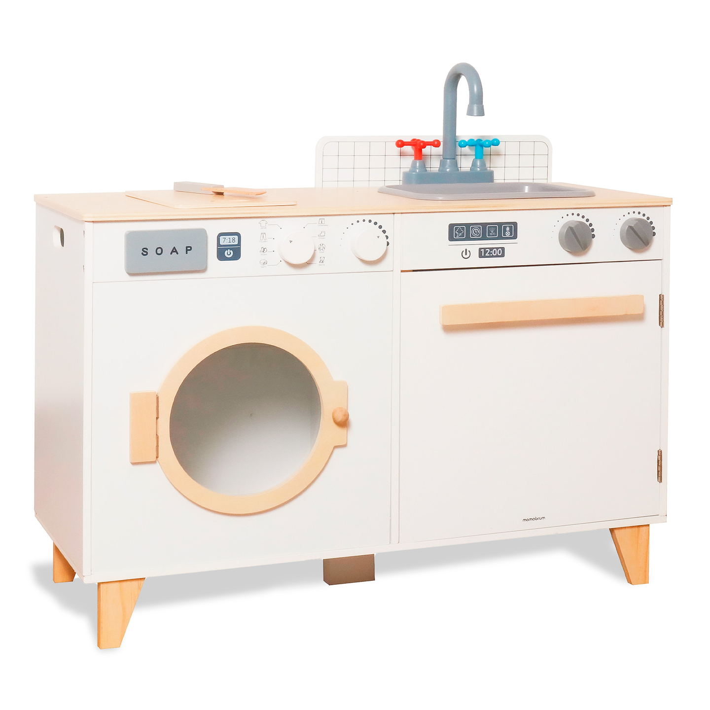 Дървени пералня и кухня - комплект за дома 2 в 1 за деца