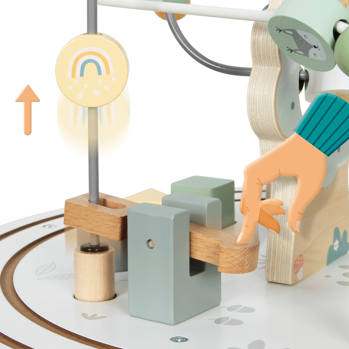 Дървена кръгла образователна маса с магнитно влакче и пускач за мъниста