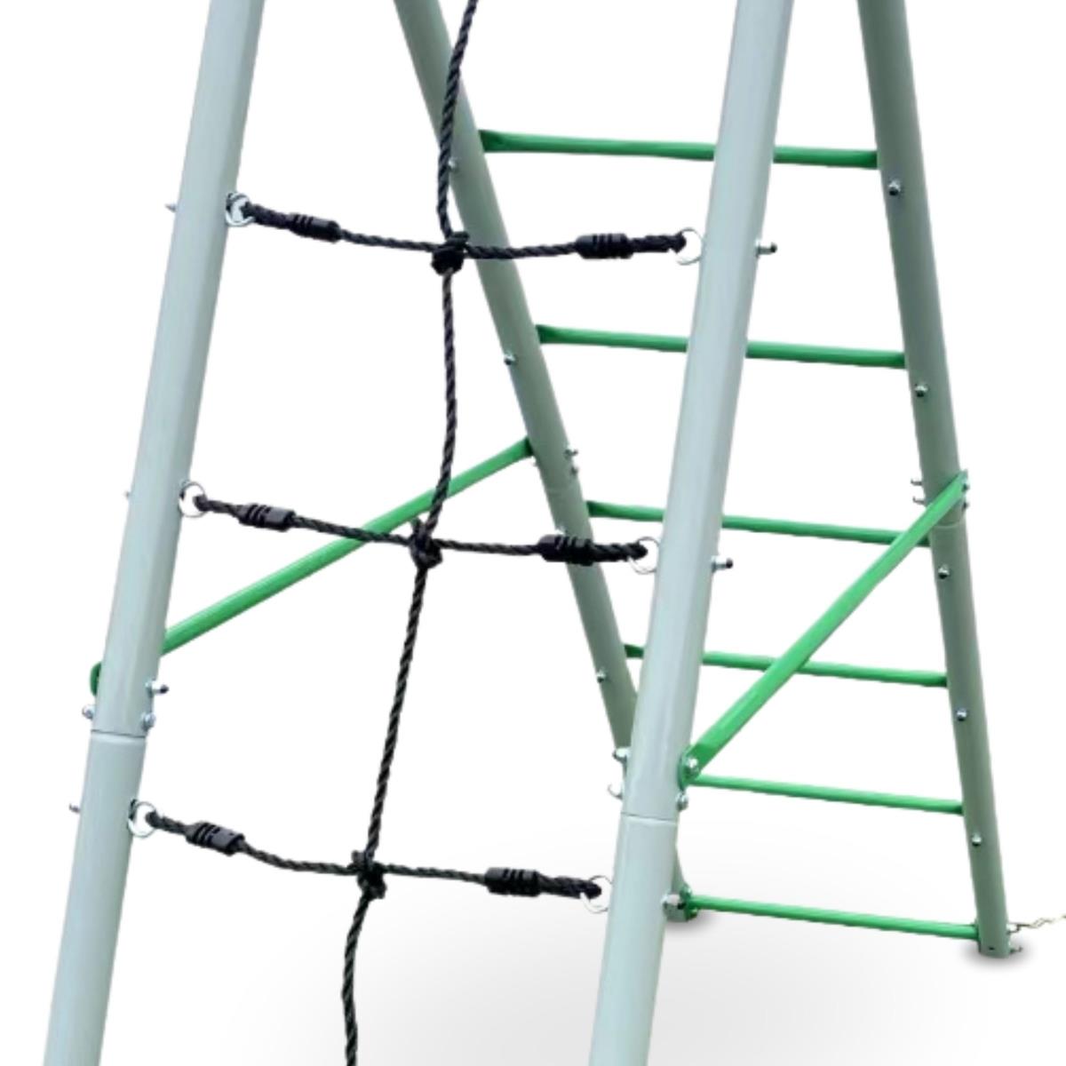 XL градинска площадка за деца с люлка щъркелово гнездо, стълба и мрежа за катерене