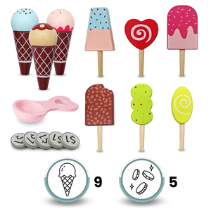 Дървен сладоледен салон за деца - количка на колела с аксесоари