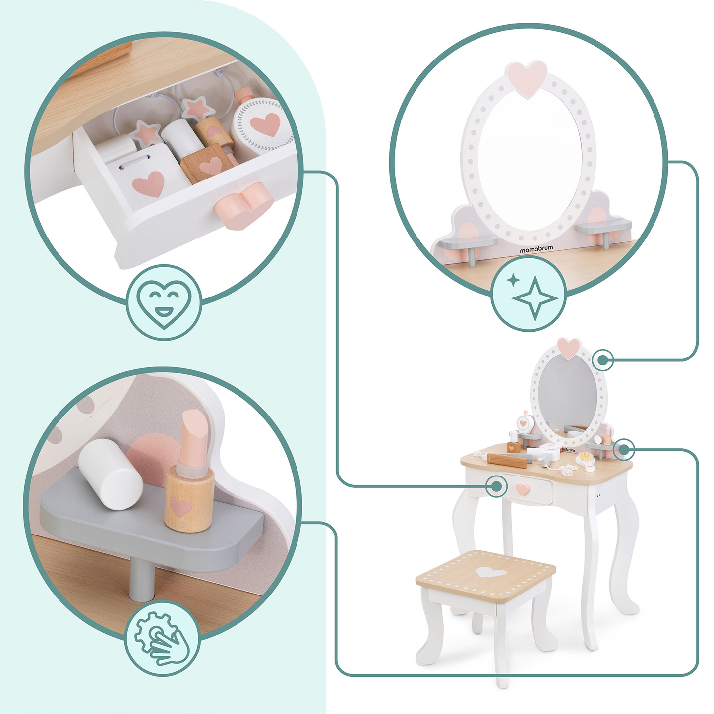 Дървена тоалетка с табуретка и аксесоари