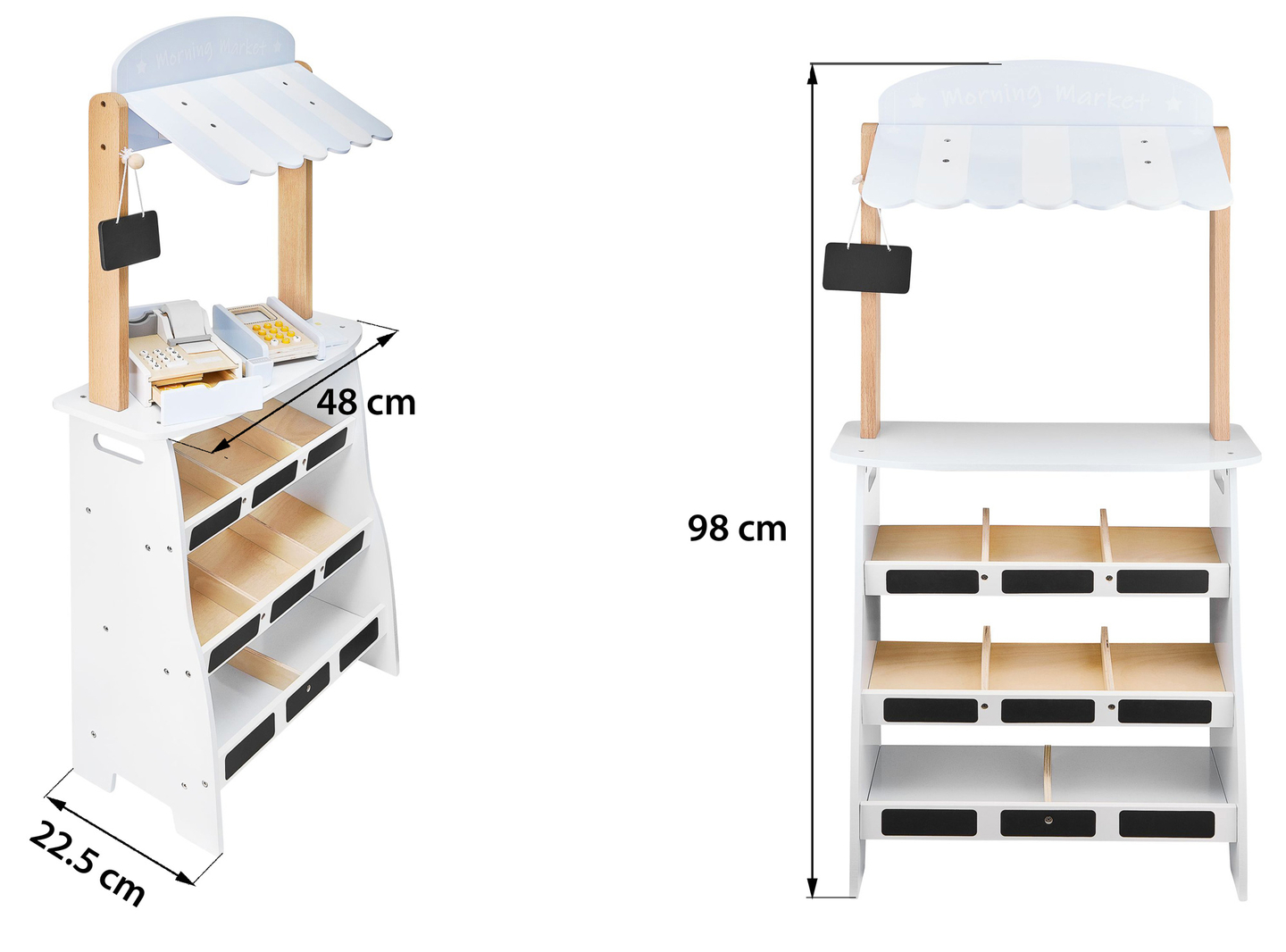Магазин за зеленчуци - дървен щанд с щайги, касов апарат и терминал