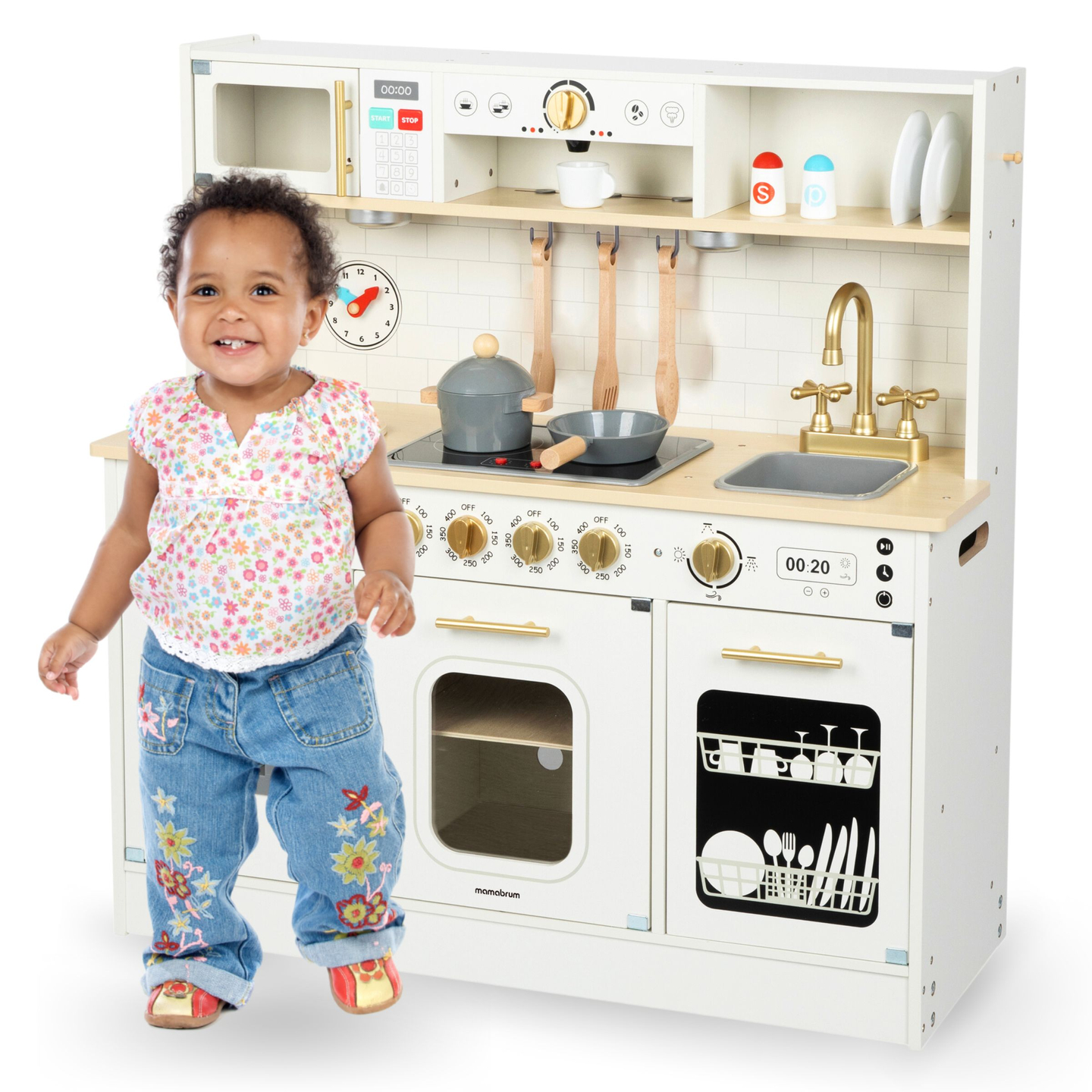 Интерактивна XXL дървена кухня с аксесоари и LED осветление - на две нива