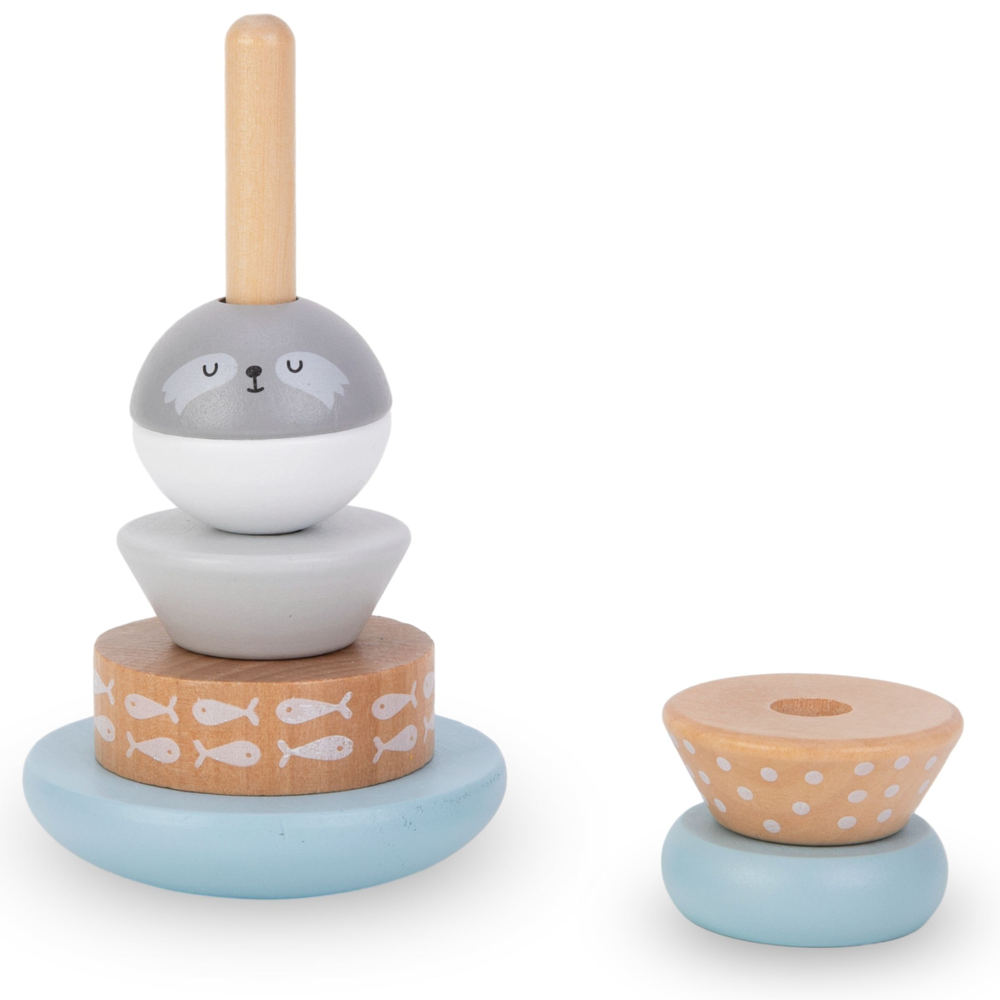 Комплект дървени играчки - цветно преплитане, пирамида за тюлени, сортировчик за мечета