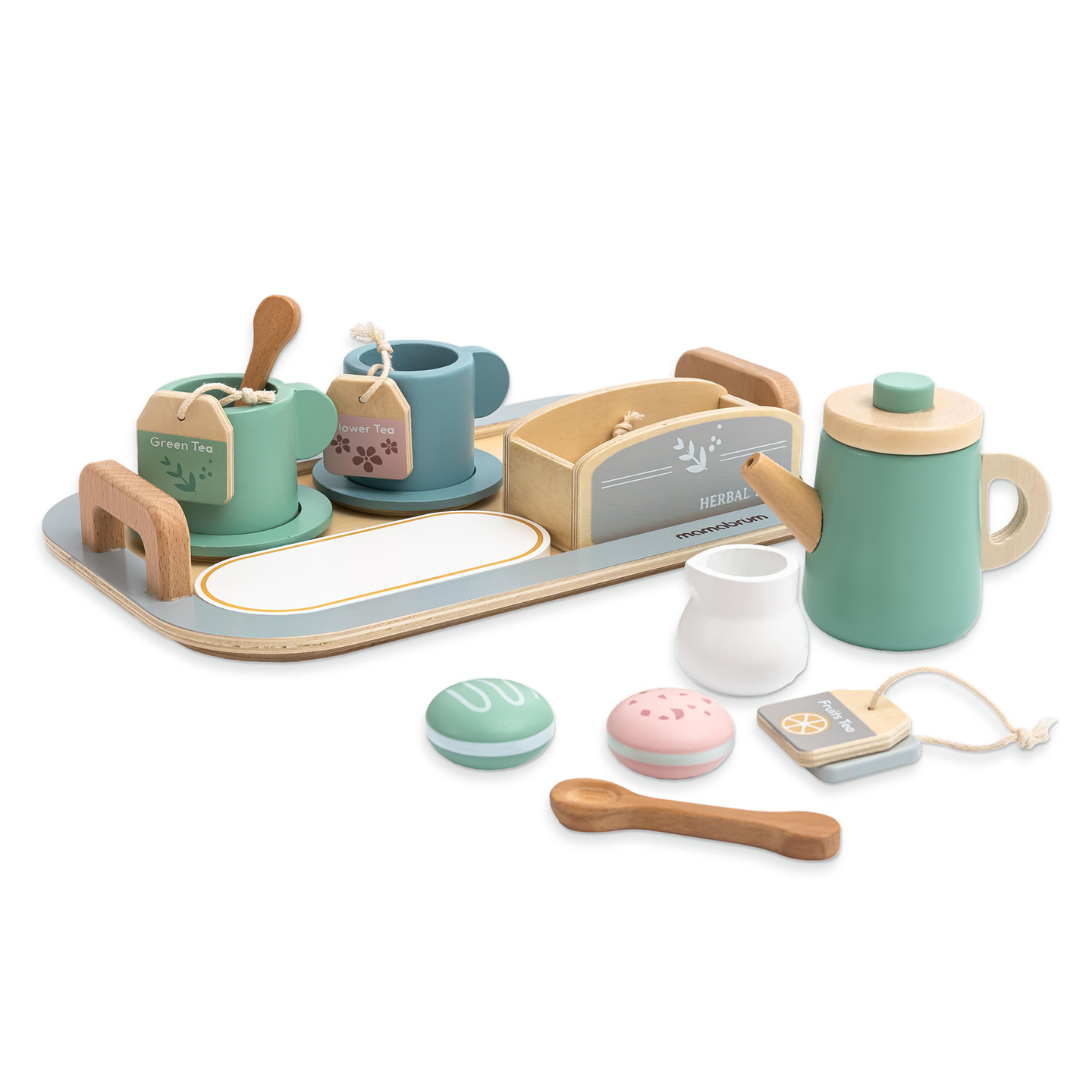 Голям дървен комплект за чай с поднос - 18 артикула