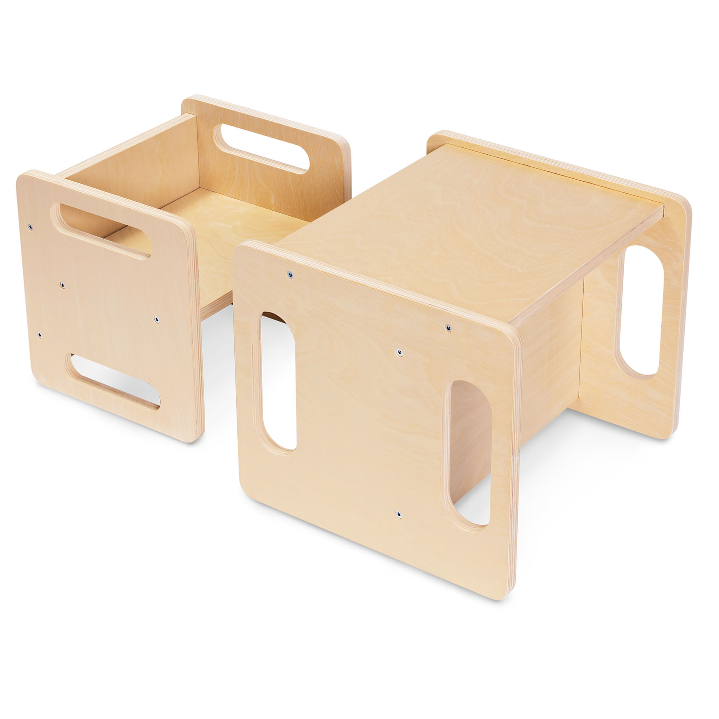 Дървена маса и стол с функция за стъпване – многофункционален комплект Монтесори за деца