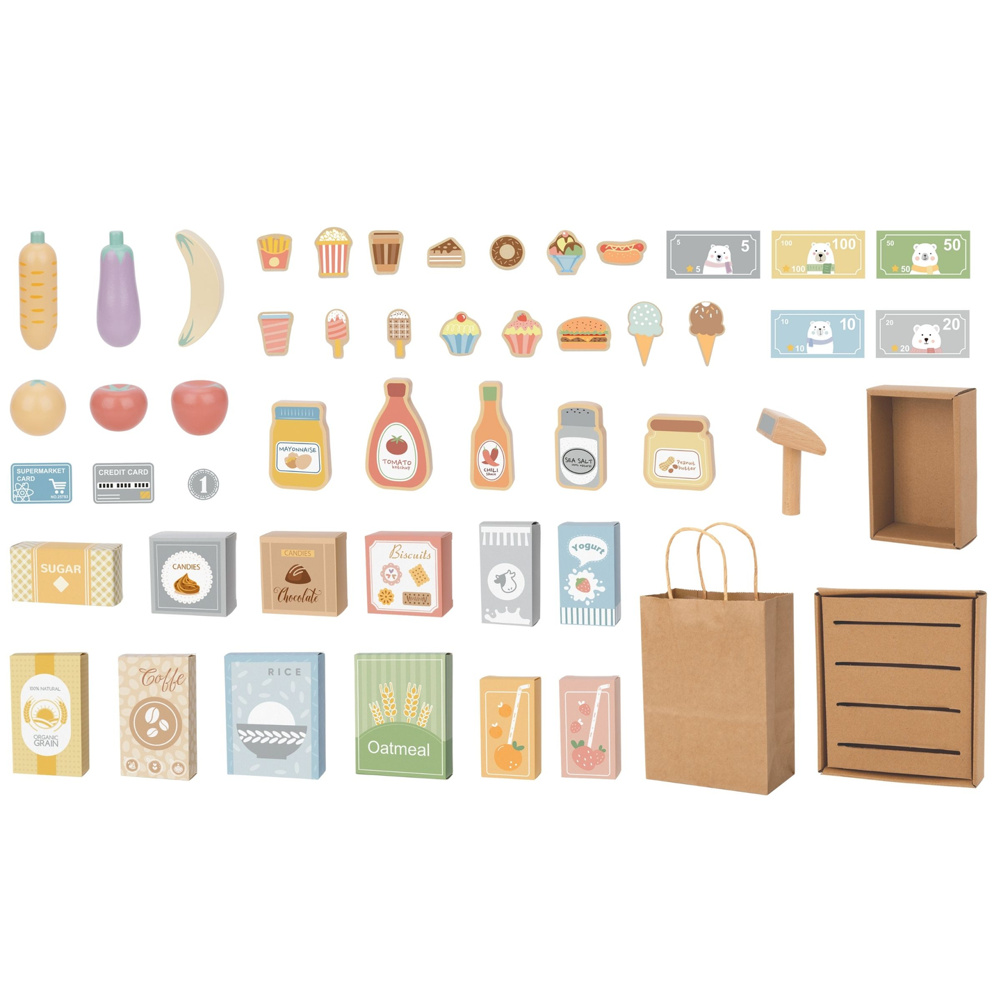 Дървен зеленчуков пазар - голям XXL щанд, магазин с игрален касов апарат