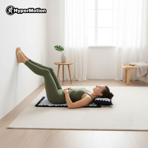 ЕКО ленена постелка за акупресура с кокосови влакна и възглавница от елда – 68 см HyperMotion черно и бяло