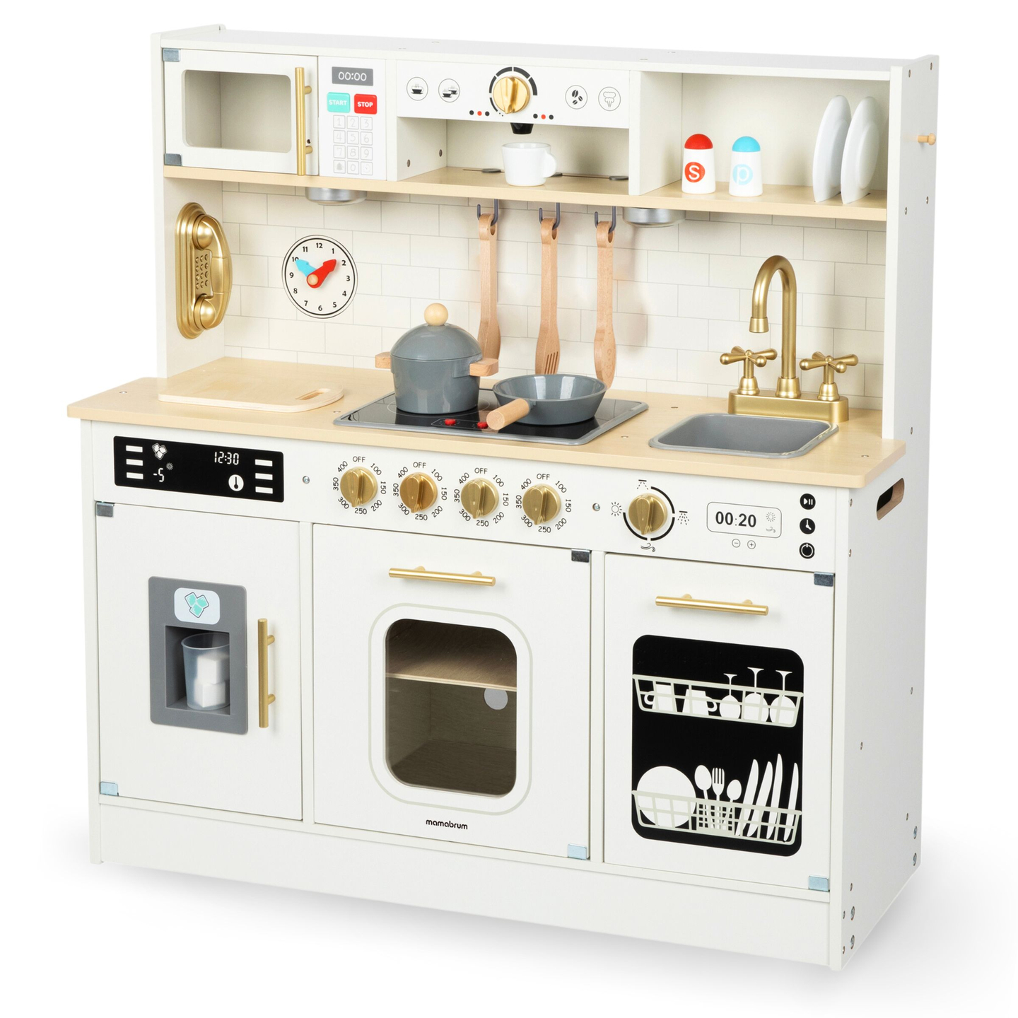 Интерактивна XXL дървена кухня с аксесоари и LED осветление - на две нива