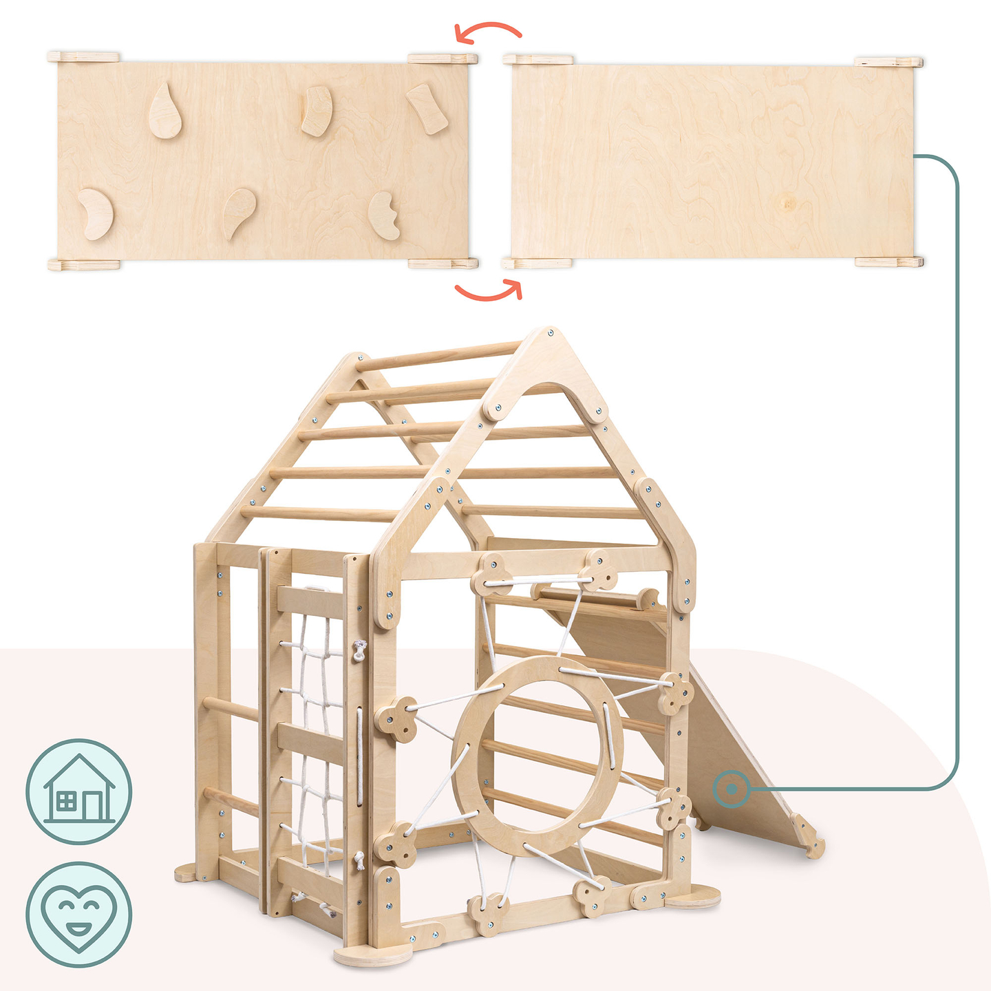 Дървена закрита детска площадка - къщичка със стълби и пързалка