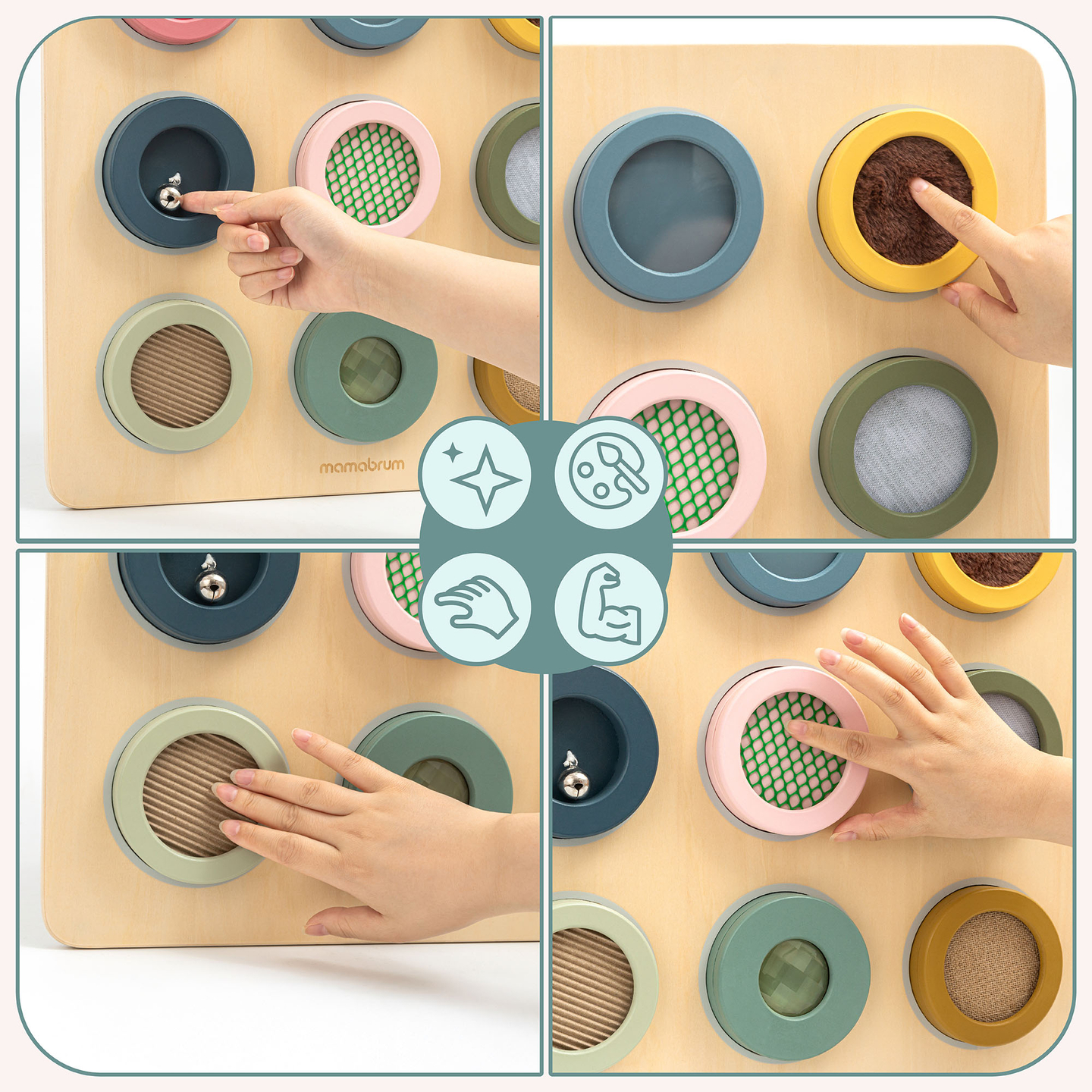 Дървена сензорна дъска Монтесори – 9 текстури за откриване и развитие на чувството за допир