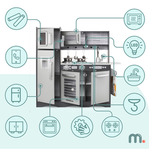 XXL дървена кухня с LED осветление, престилка и аксесоари