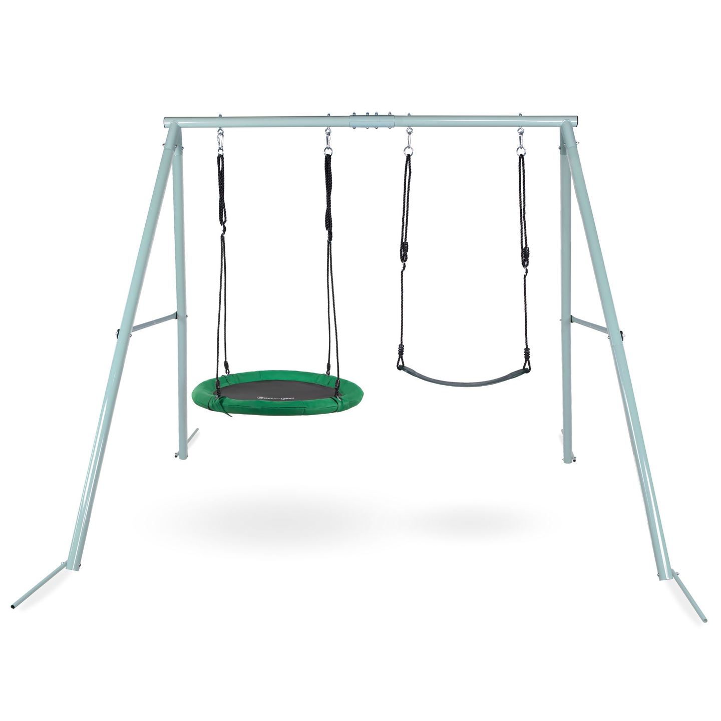 Двойна градинска люлка с рамка и въжета - седалка и щъркелово гнездо