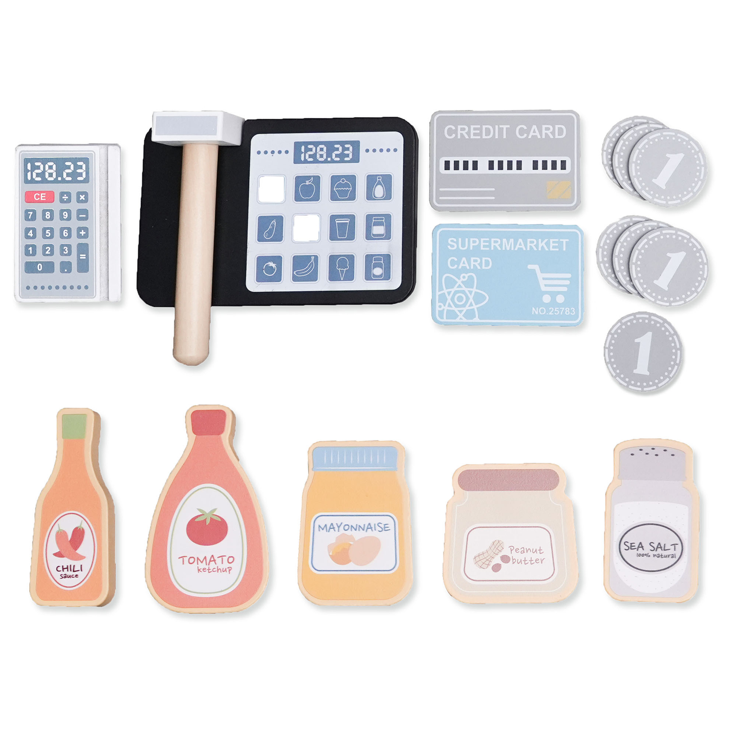 Голям дървен магазин XXXL за деца с бар за бързо хранене - Ъглов магазин + Кафе машина + Фурна + Хладилник - 106 ак.