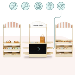 Голям дървен детски магазин с черна дъска - 91 части за забавление при пазаруване!