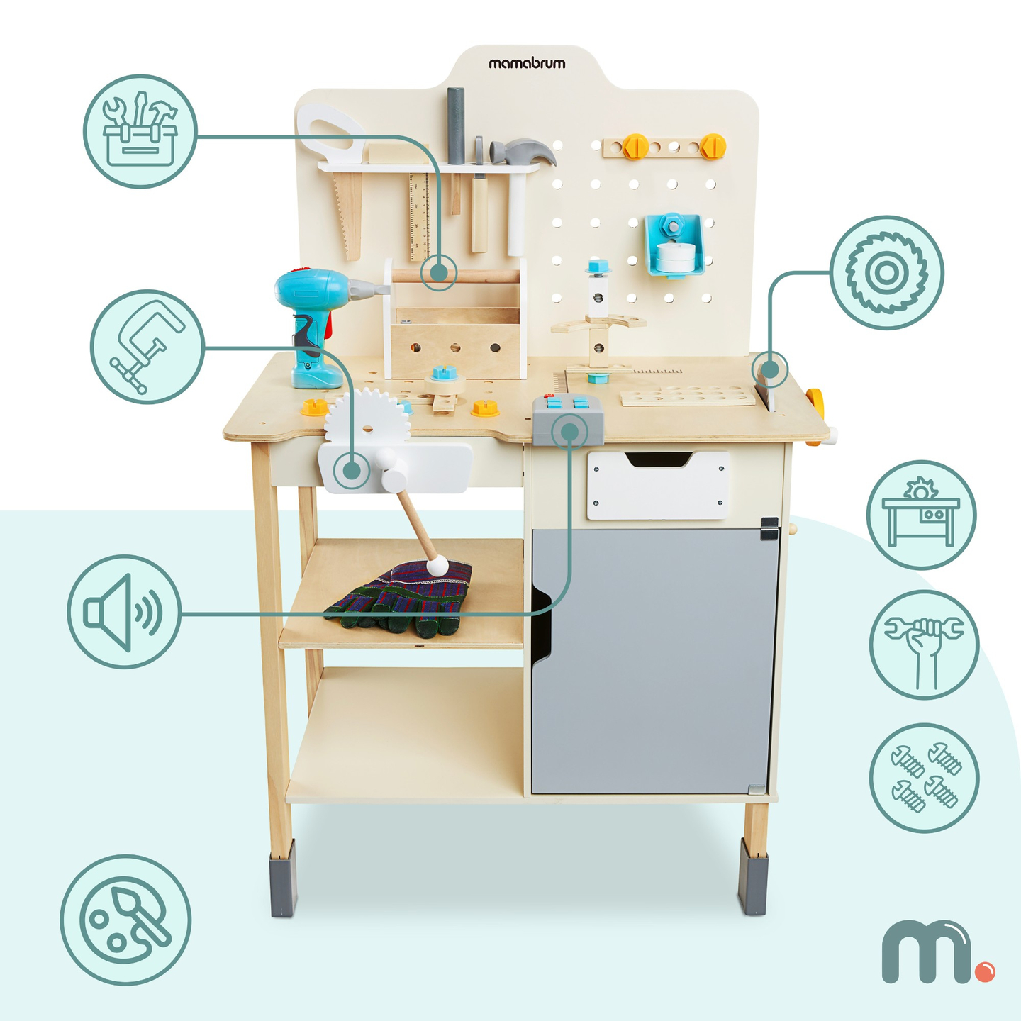 XXL Голяма дървена работилница с инструменти - комплект "Направи си сам", 74 елемента