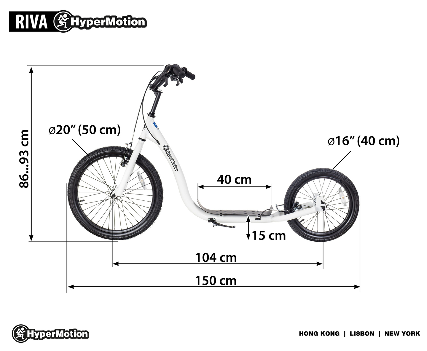Градски скутер HyperMotion RIVA с надуваеми колела 50 и 40 см