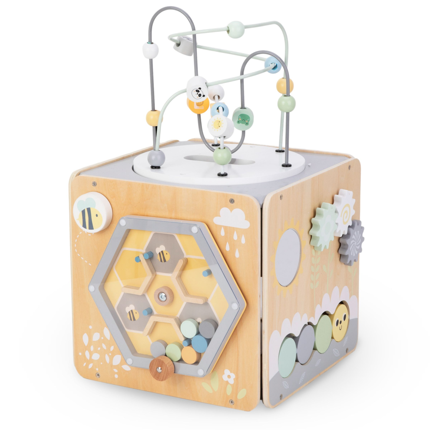 Голямо дървено кубче за занимания с примка - Монтесори