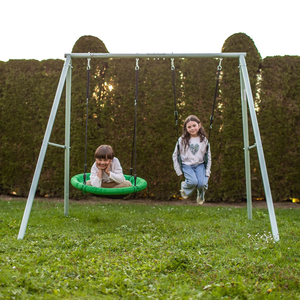 Двойна градинска люлка с рамка и въжета - седалка и щъркелово гнездо