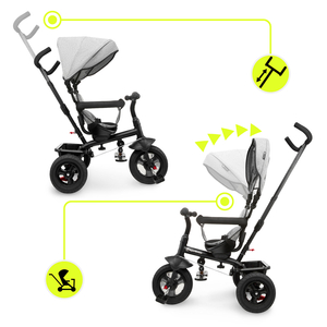 Триколка за деца от 1 до 4 години - TOBI FREY - сив цвят - въртяща се - помпени колела + бутало