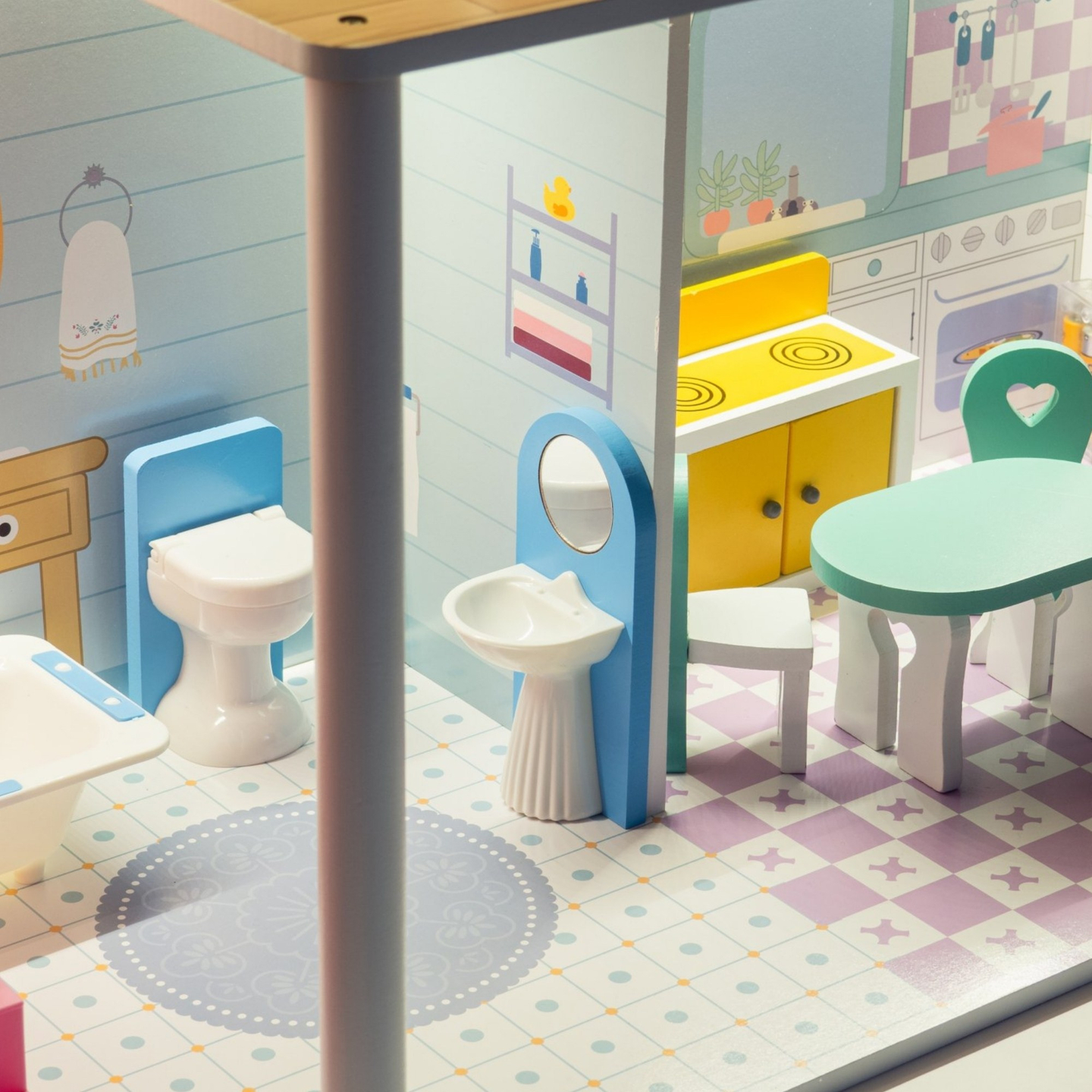 XXL Най-голямата дървена къща за кукли - 123 см - LED осветление - тераса, аксесоари, градина