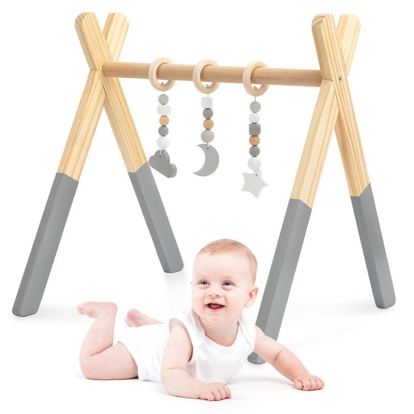 Baby Gym дървена образователна стойка - цвят сив