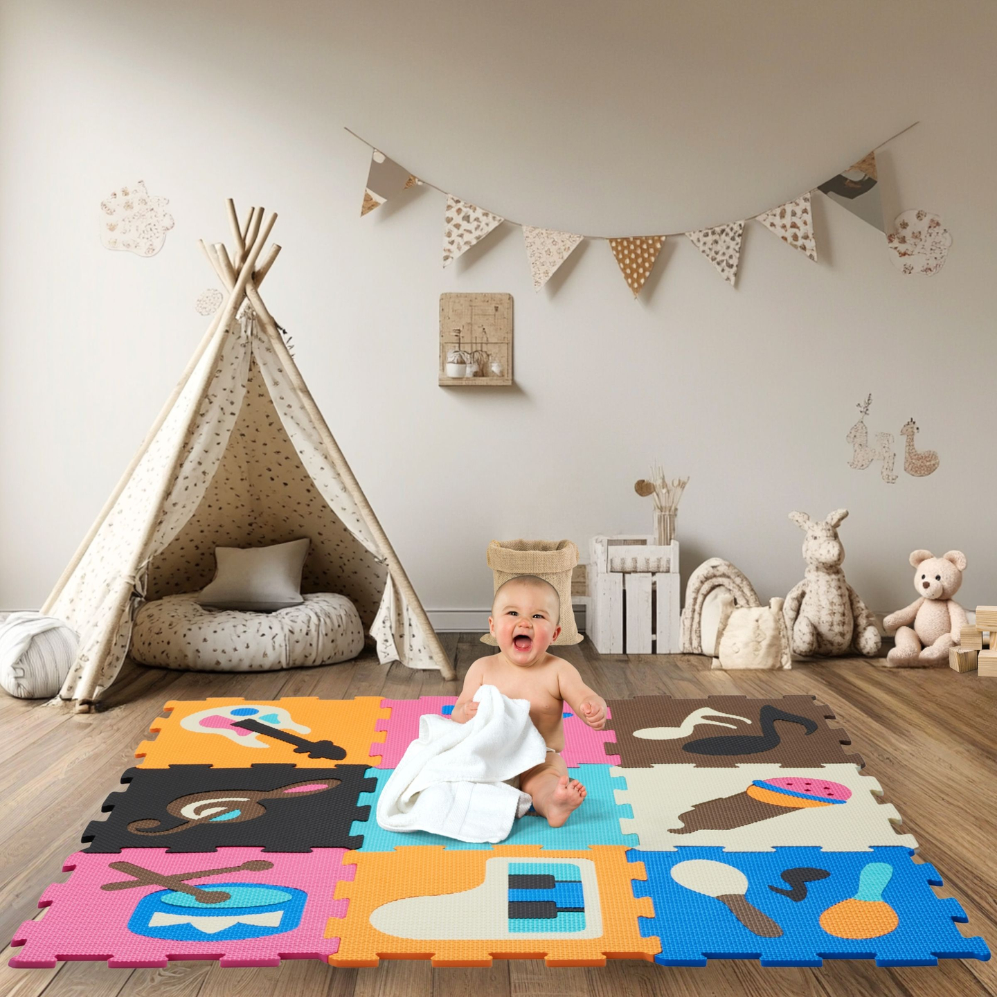 Образователна подложка за пъзел от пяна 90 x 90 x 1cm - EVA пяна - дизайн: инструменти