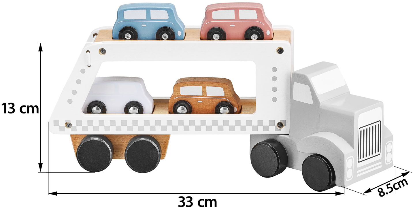 Дървен камион с ремарке с 4 автомобила