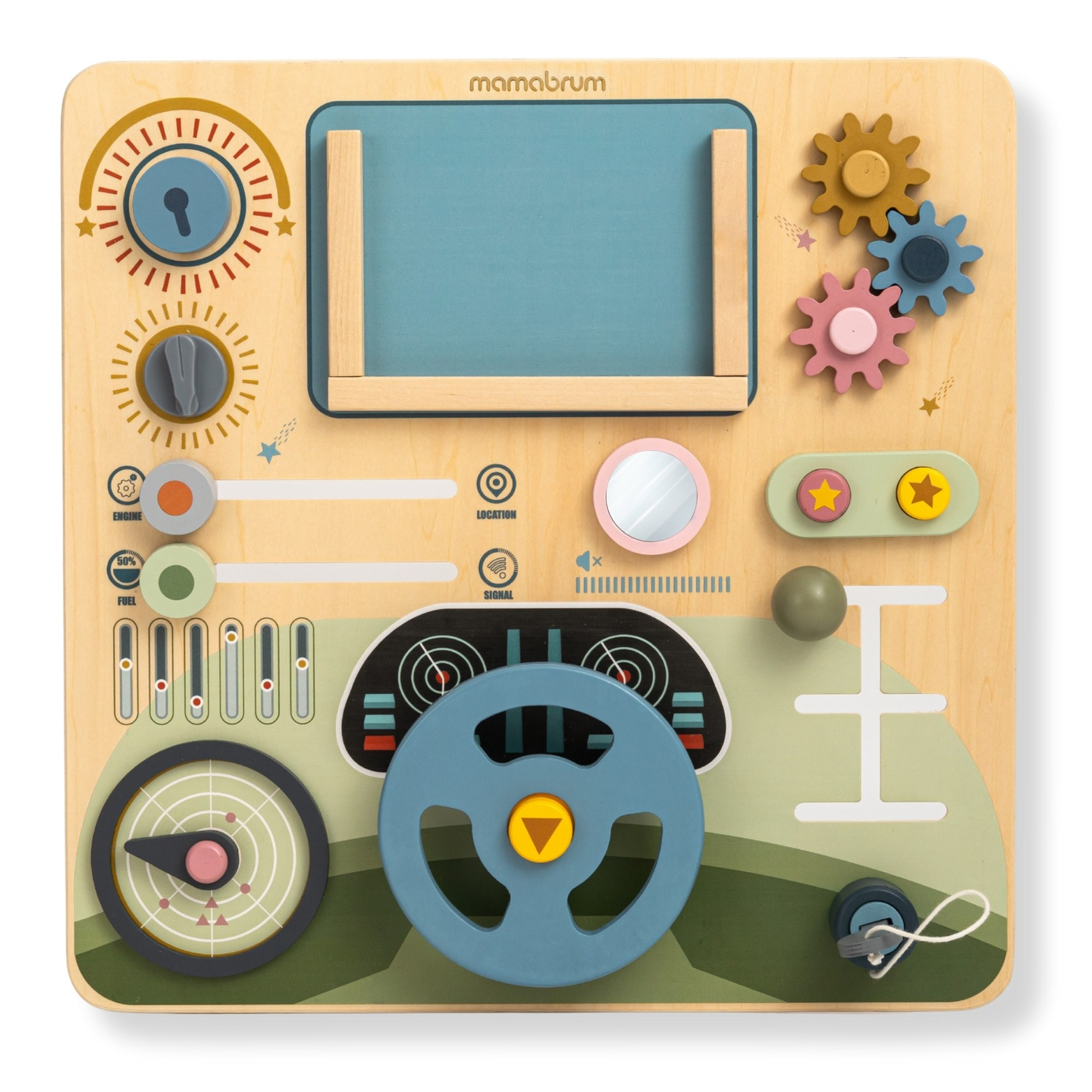 Дървена Монтесори дъска 2 в 1 Кокпит за малкия шофьор и пилот – волан, скоростен лост, карти за пътуване, радар