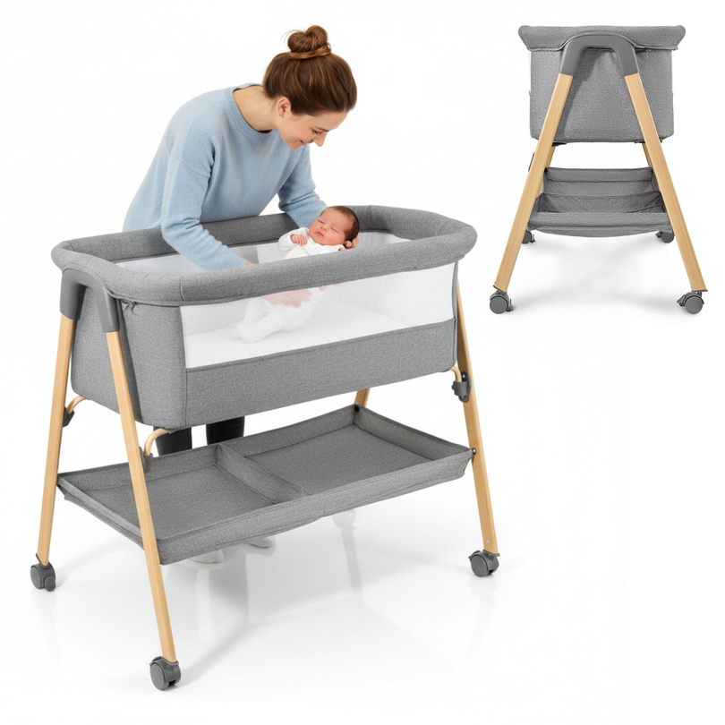 Бебешко креватче, свободностоящо, кошара за пътуване, люлка с матрак - сиво