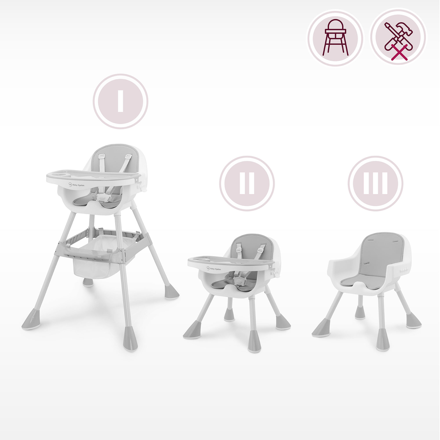 Moby-System Magnolia 2 в 1 регулируемо столче за хранене - сиво