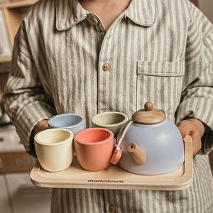 Дървен комплект за чай с поднос - 7 артикула