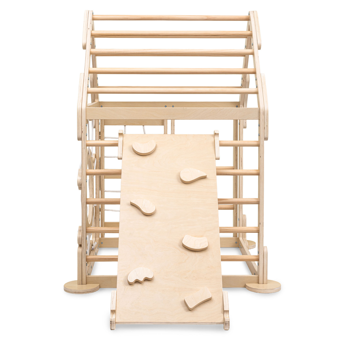 Дървена закрита детска площадка - къщичка със стълби и пързалка