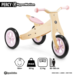 Дървена триколка и велосипед за баланс 2в1 - HyperMotion PERCY - розов
